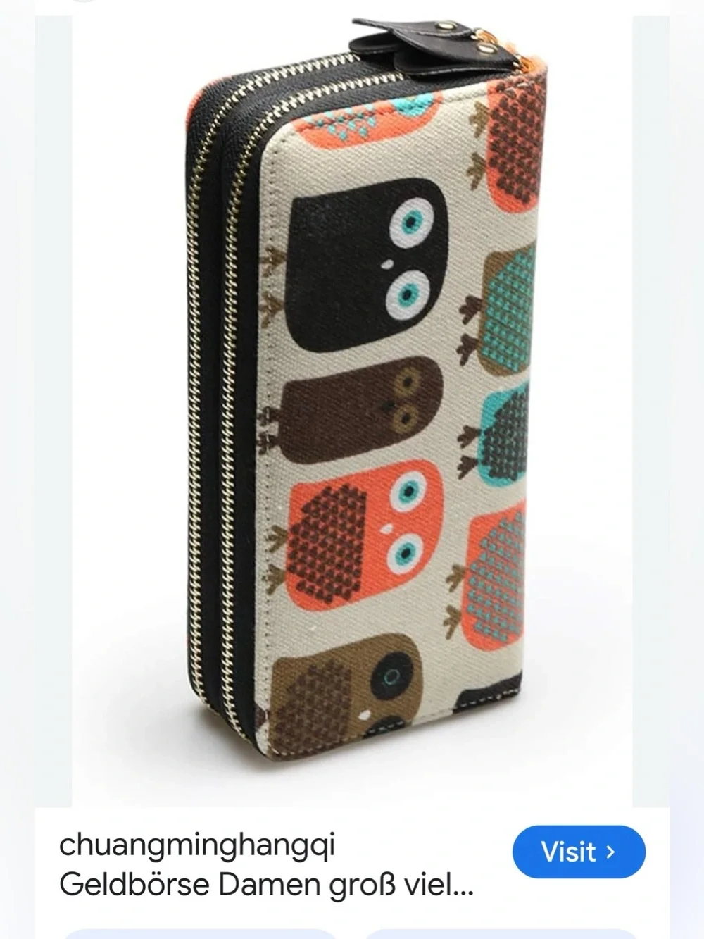 # 2824*”4x8” Owl Print Zip Around Wallet - Colorful Vintage Wallet